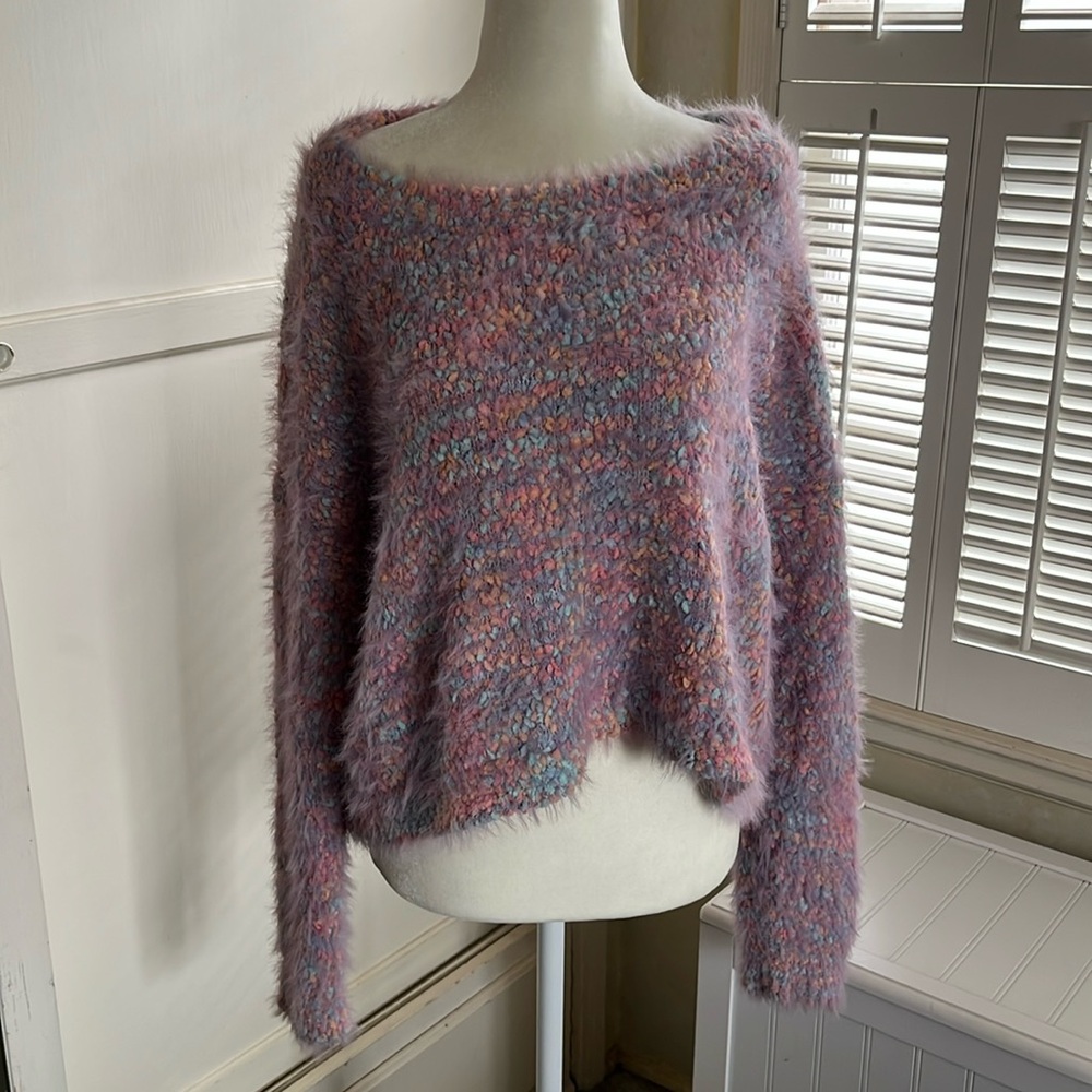 Purple multicolor fuzzy sweater